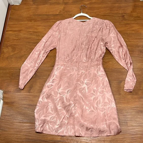 NSR Nara Faux Wrap Long Sleeve Rose Pink Dress Medium - Picture 4 of 12